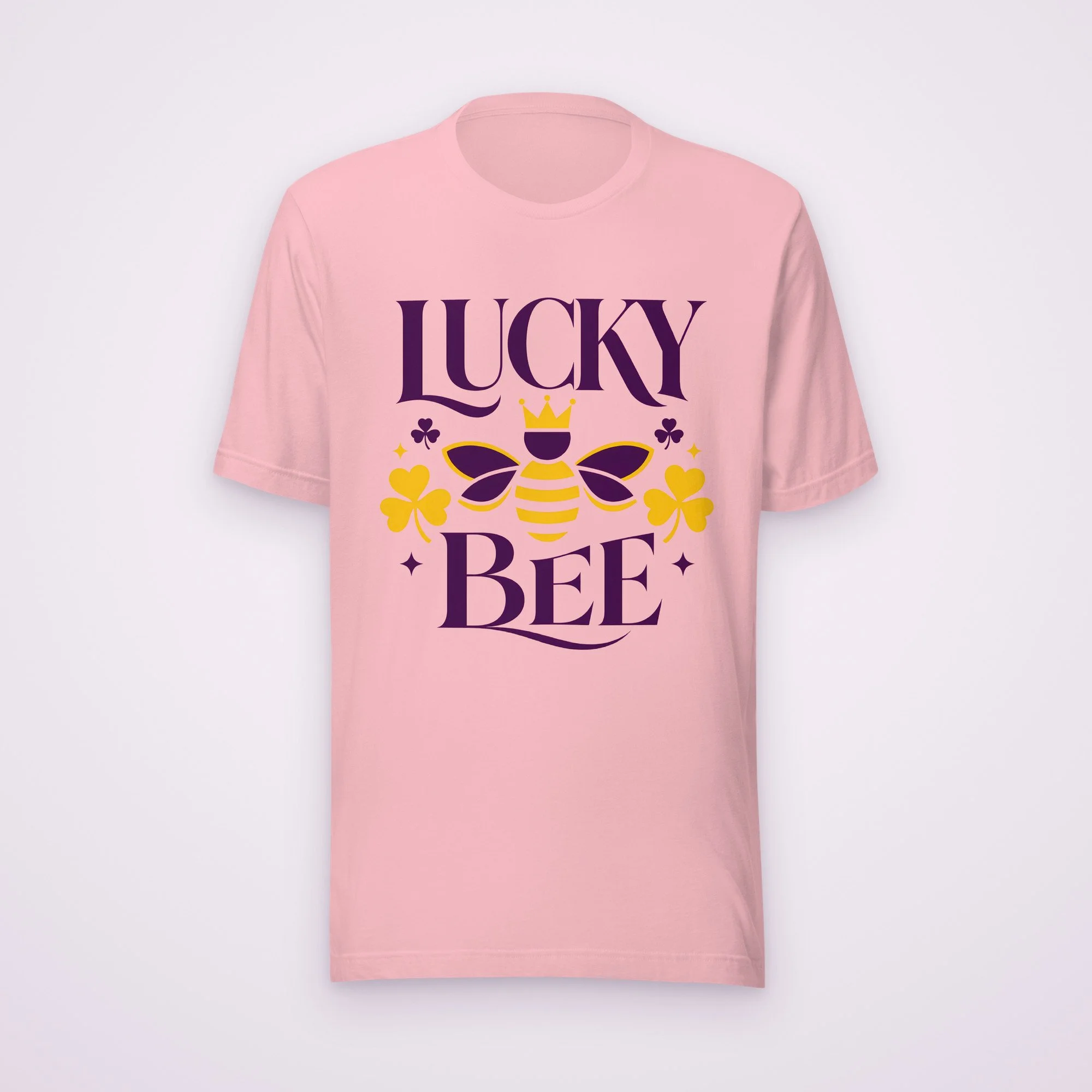 Lucky Bee tee in pink, front view on a light background