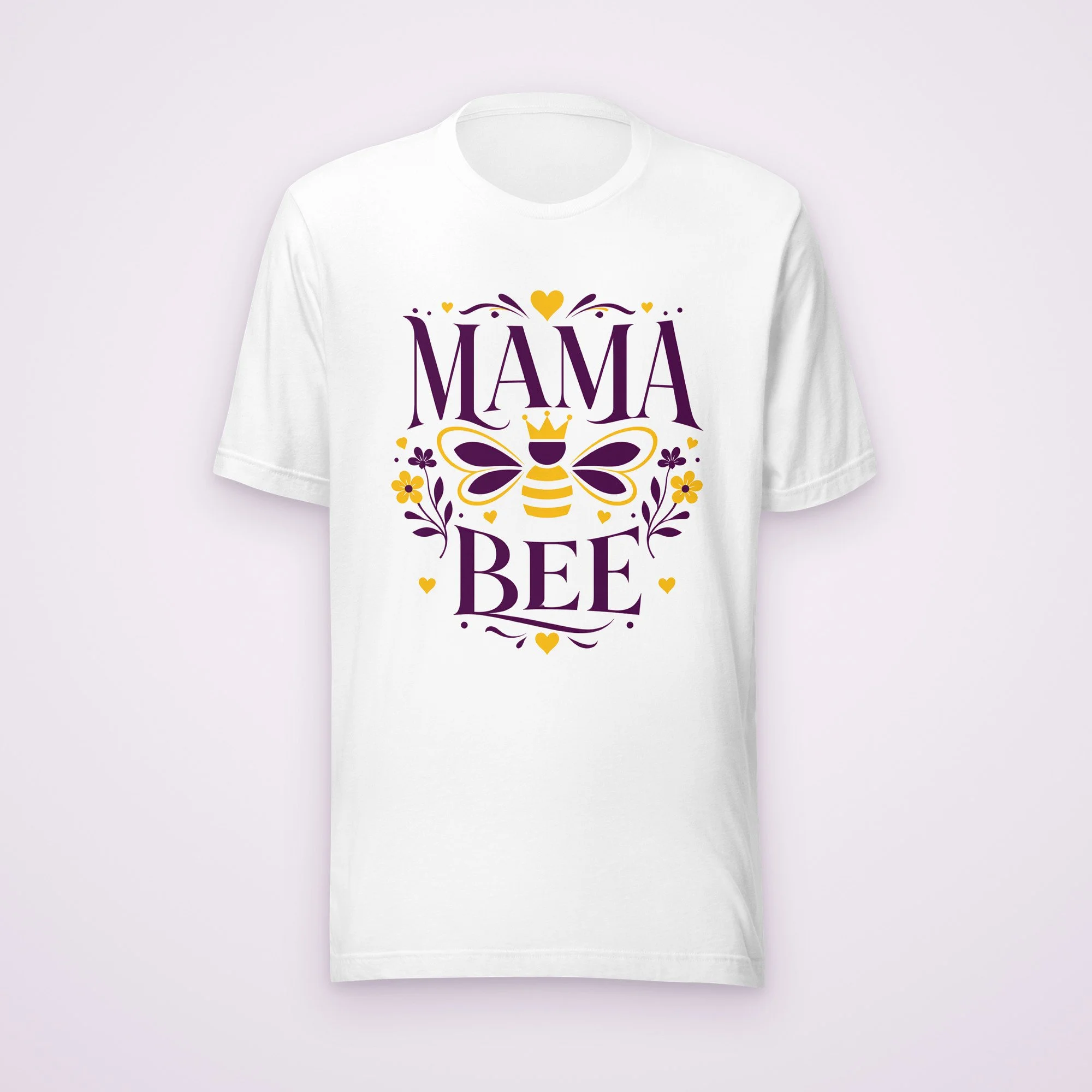Mama Bee tee in white, front view on a light background