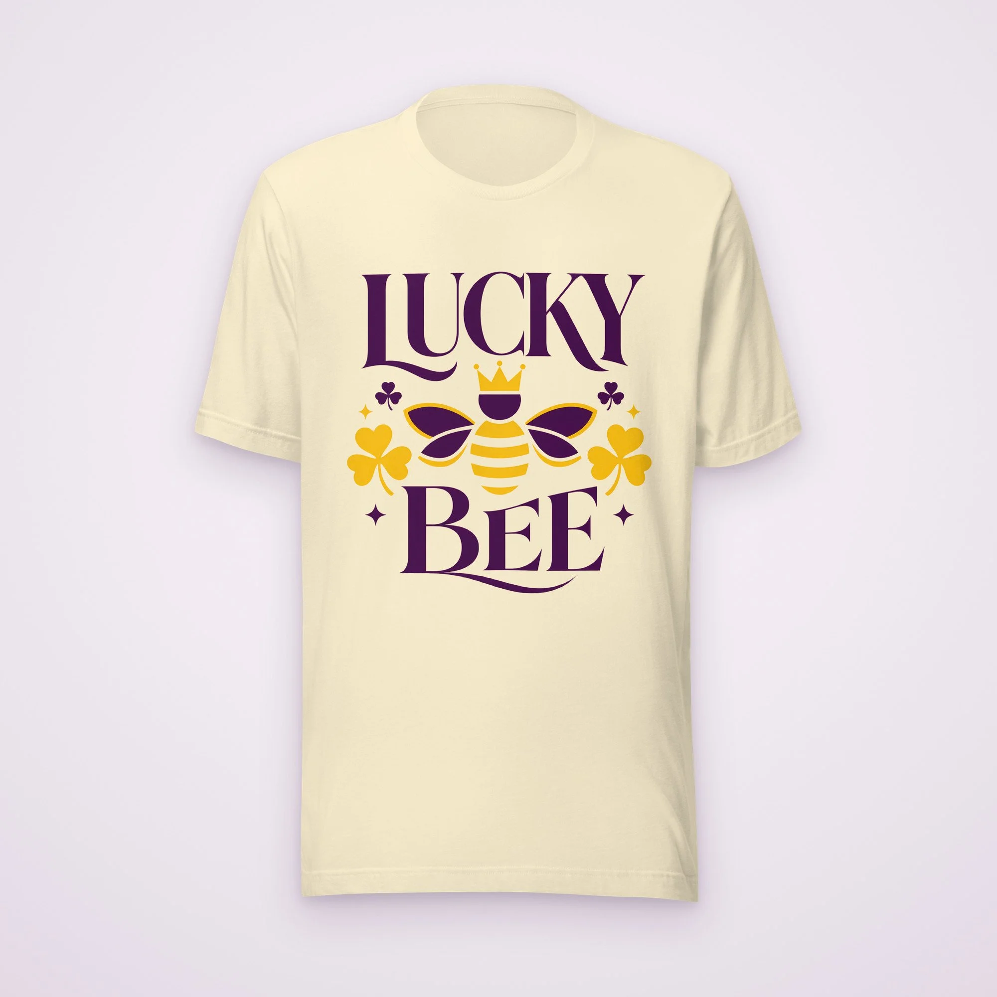 Lucky Bee tee in natural, front view on a light background