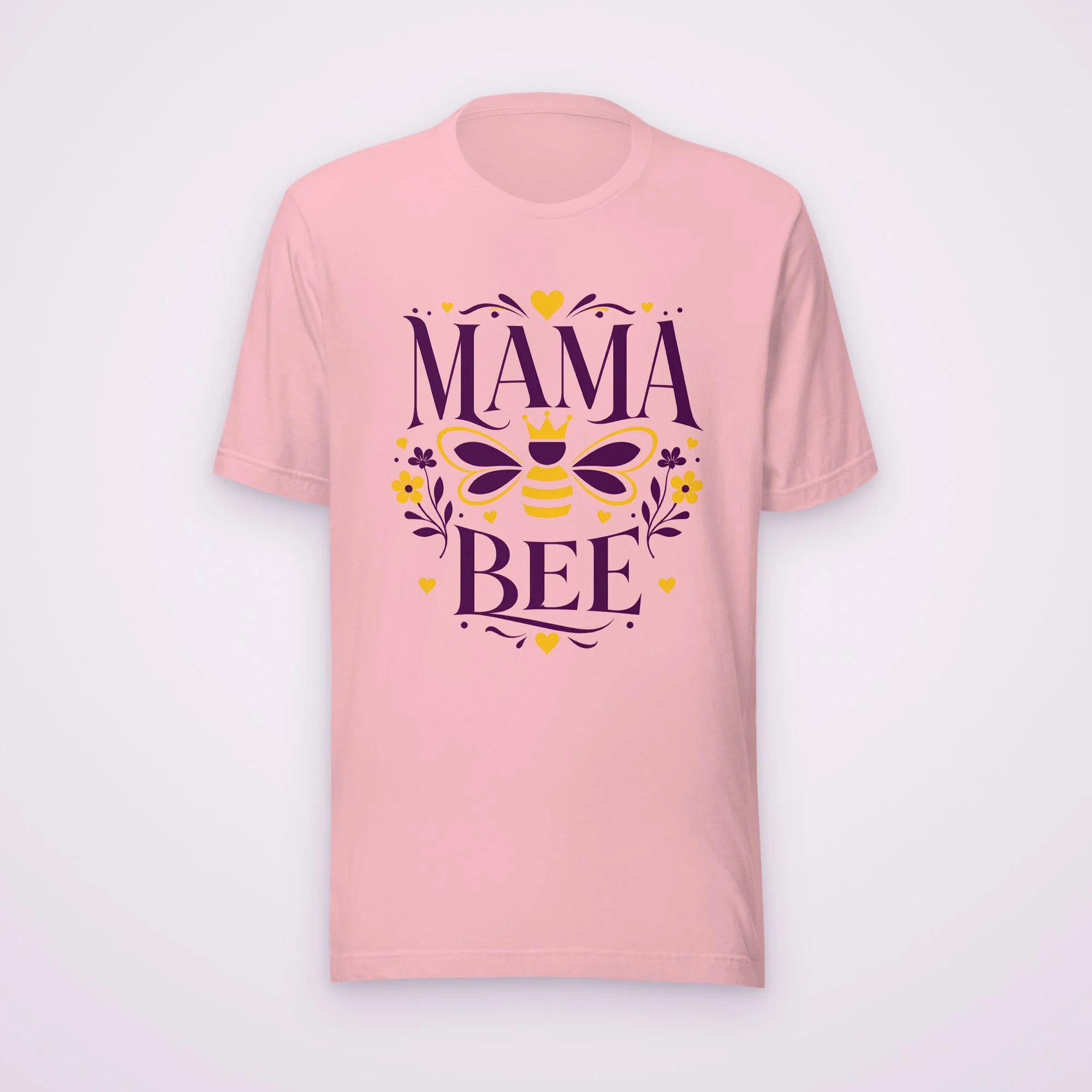 Mama Bee tee in pink, front view on a light background