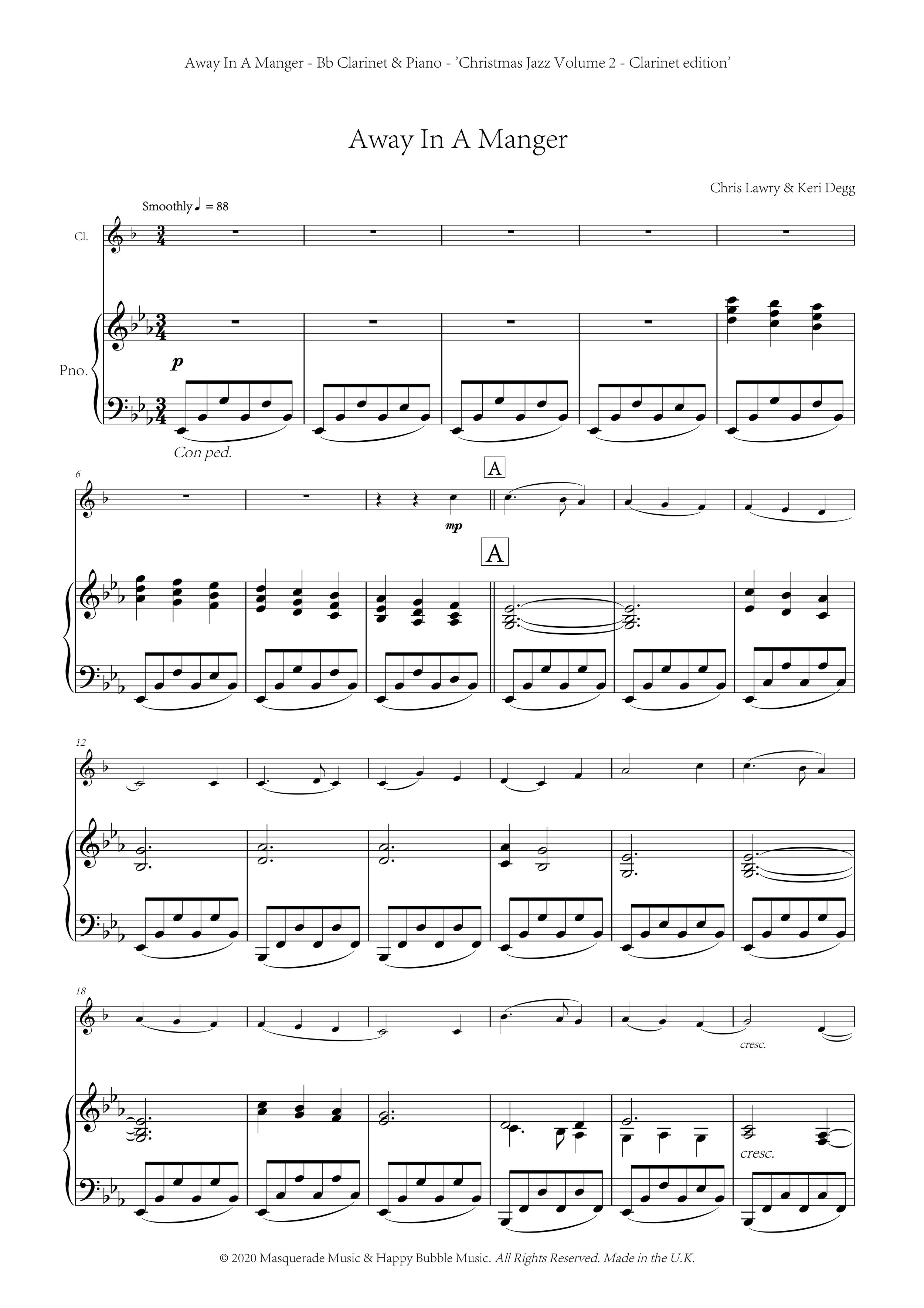 Away in a manger clarinet score sample.jpg