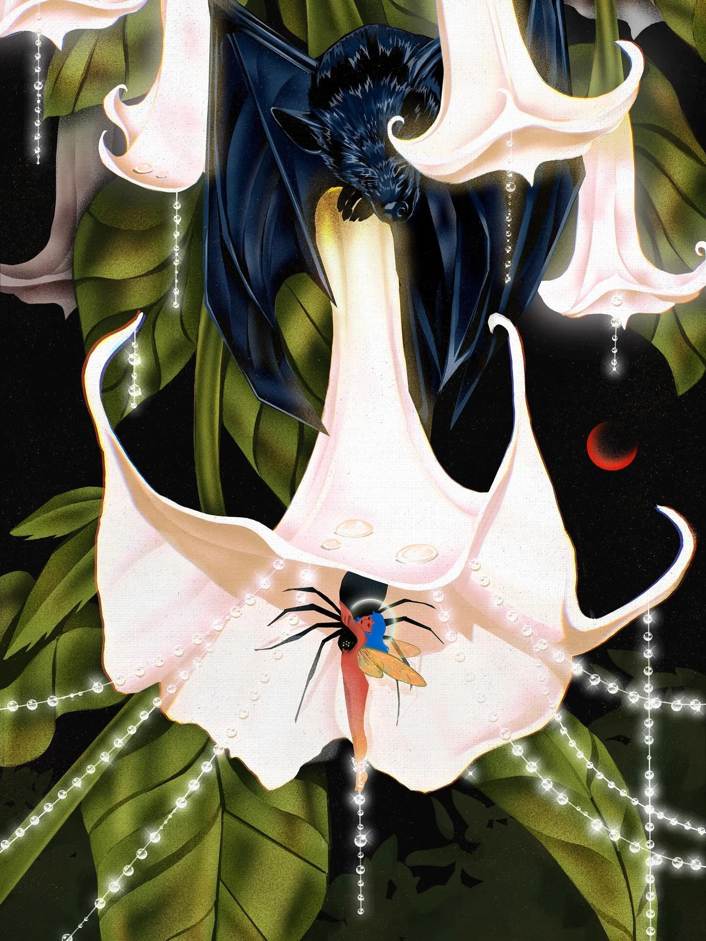 Personal piece palette cleanse. I find it hard to leave long projects and shift gears back into other works without touching base with my personal work 🕷️🕸️🩸

I may have referenced my dog&rsquo;s face for the bat, and I love fairies per usual. 

#