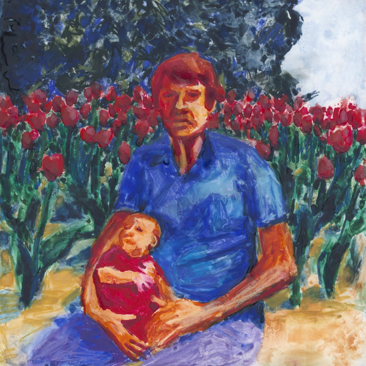 Among the Tulips, 2026, waxed watercolour on frosted mylar mounted on canvas, 8" x 8" unframed, 9.25" x 9.25" framed in maple | $370