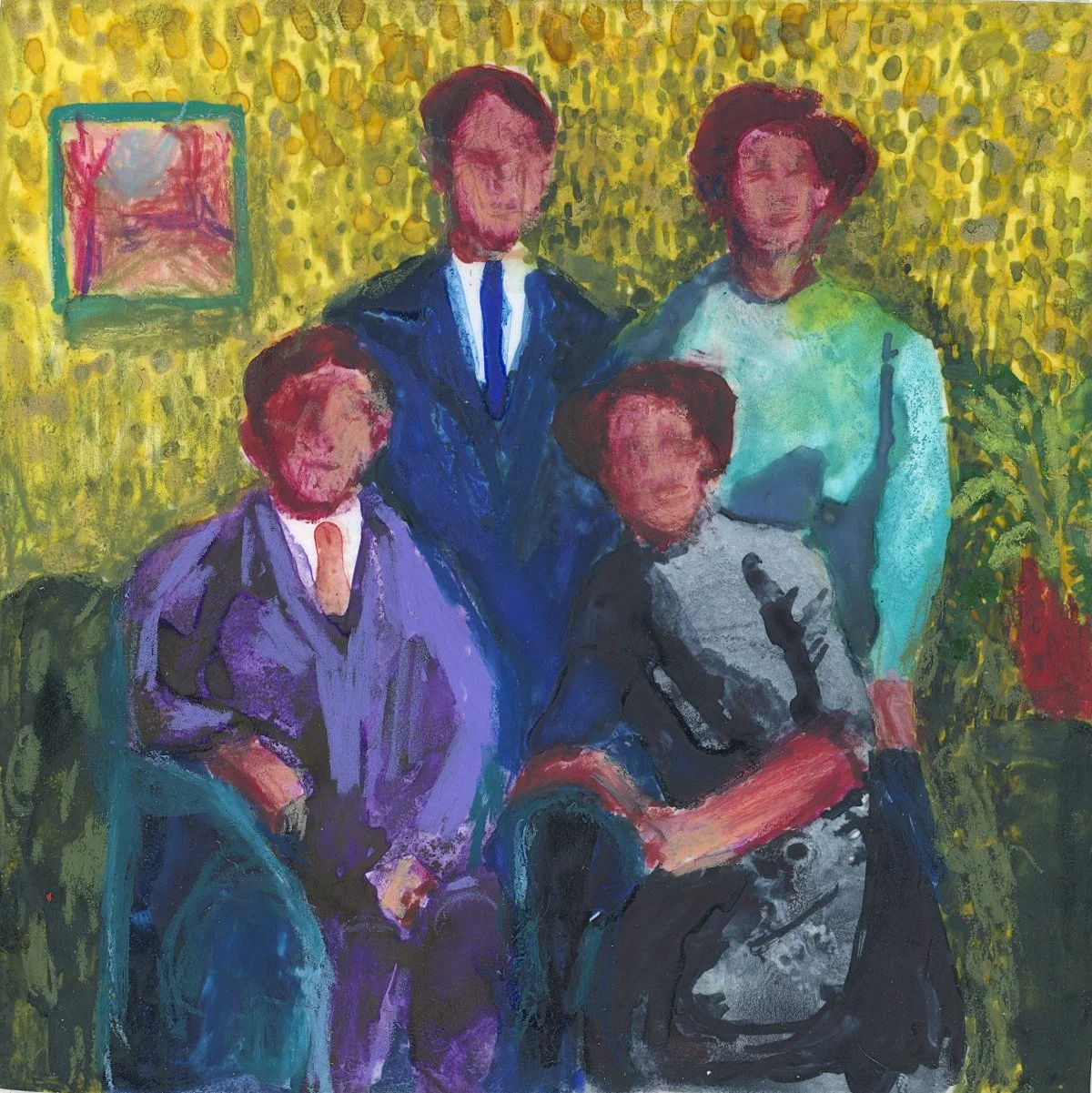 Little Windows to Then: I Remember When, 2026, waxed watercolour on frosted mylar mounted on canvas with wax pastel, 4" x 4" unframed, 5.25" x 5.25" framed in maple | $150