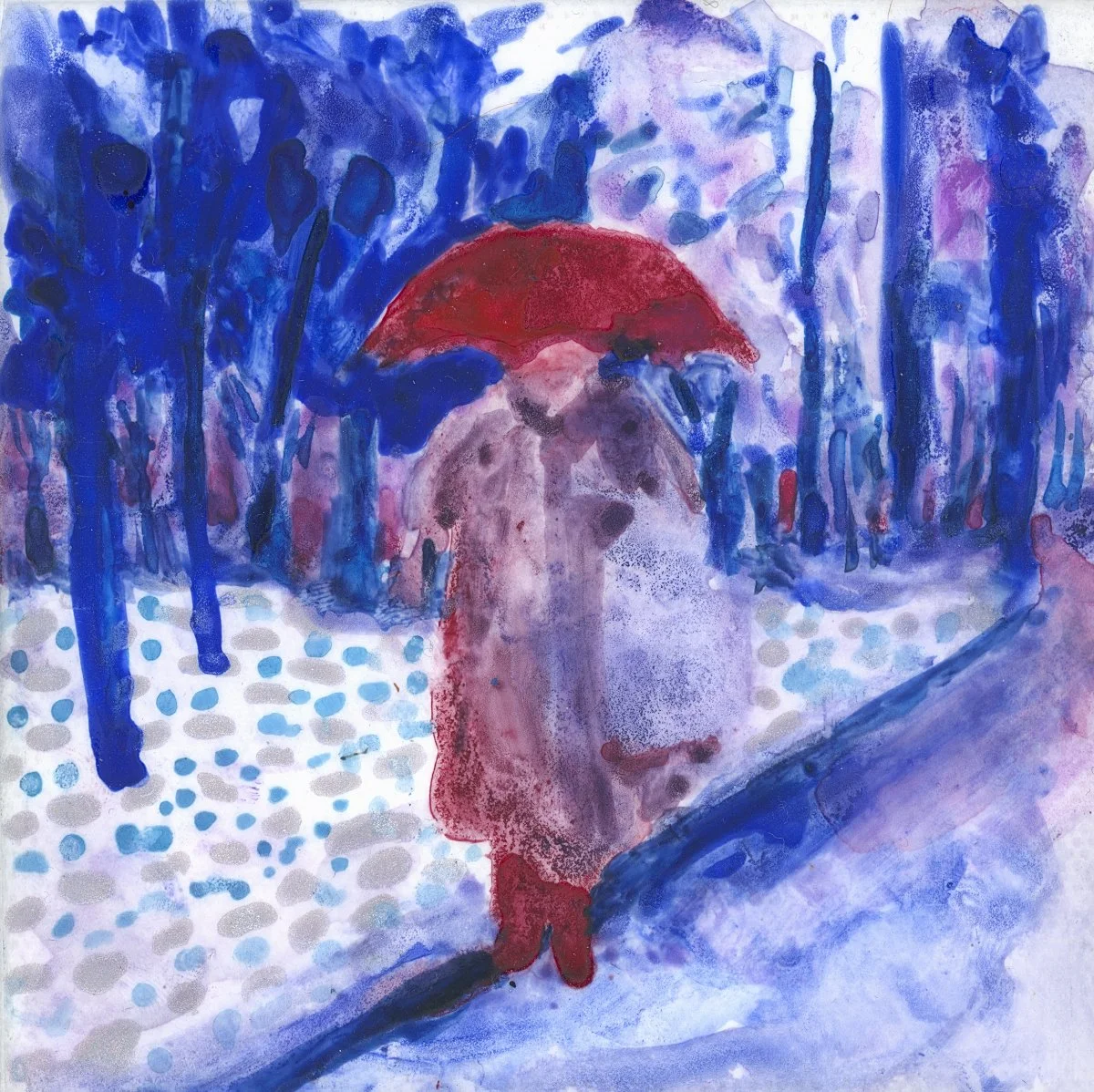 Little Windows to Then: In Winter's Glow, 2026, waxed watercolour on frosted mylar mounted on canvas, 4" x 4" unframed, 5.25" x 5.25" framed in maple | SOLD