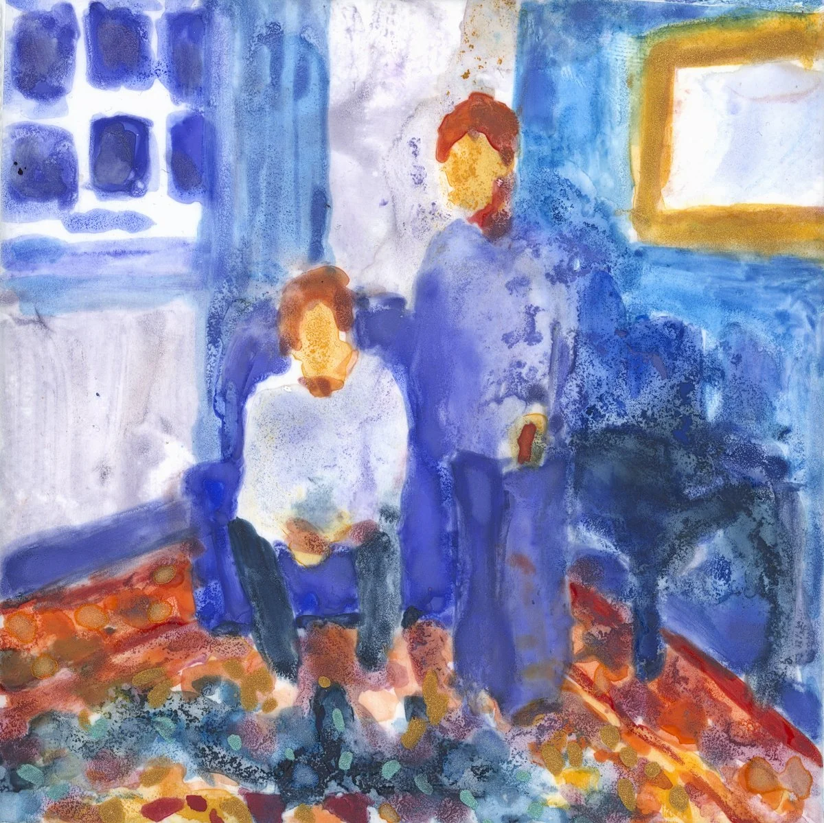 Little Windows to Then: In The Evening Light, 2026, waxed watercolour on frosted mylar mounted on canvas, 4" x 4" unframed, 5.25" x 5.25" framed in maple | $150