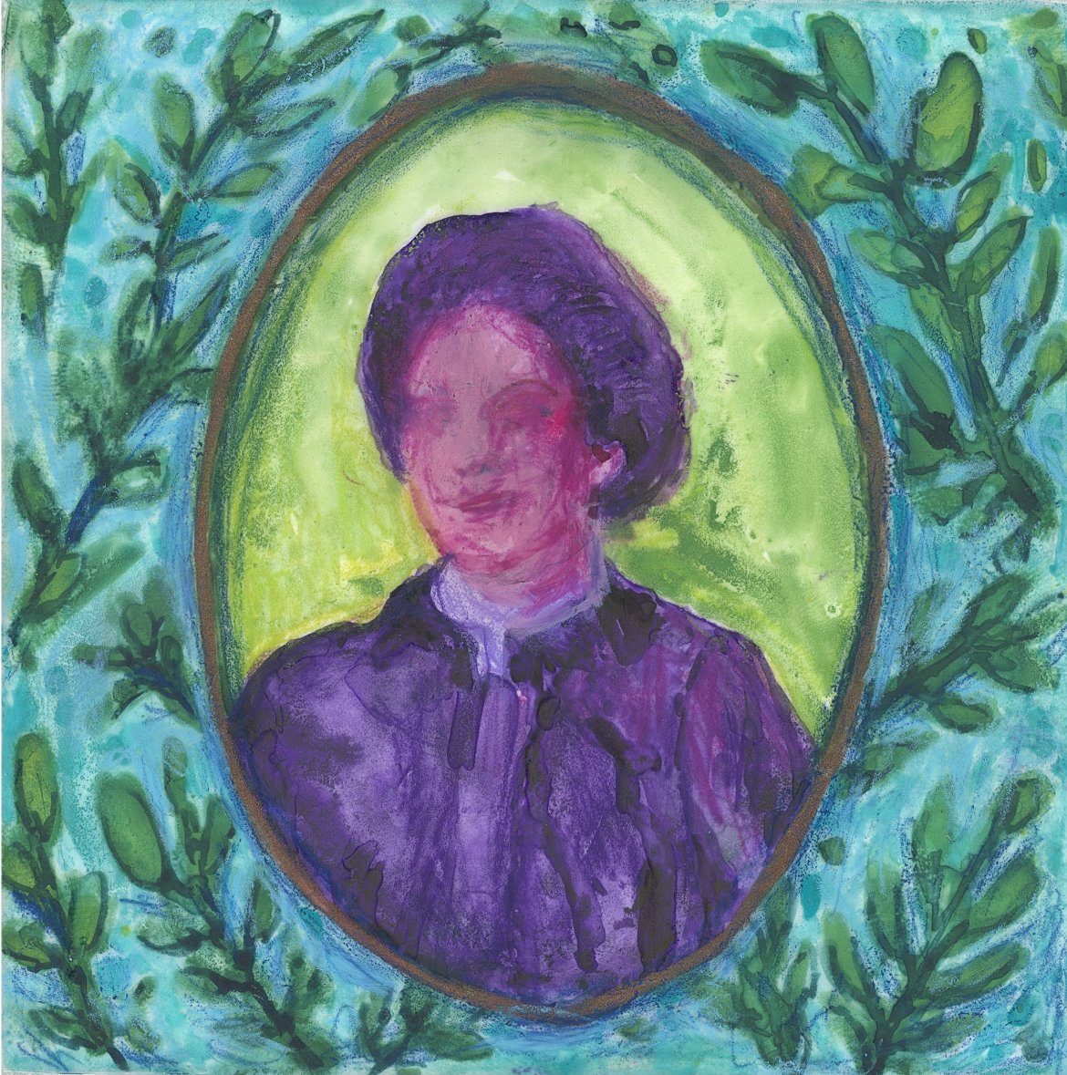 Little Windows to Then: Held in Quiet Green, 2026, waxed watercolour on frosted mylar mounted on canvas with wax pastel, 4" x 4" unframed, 5.25" x 5.25" framed in maple | $150