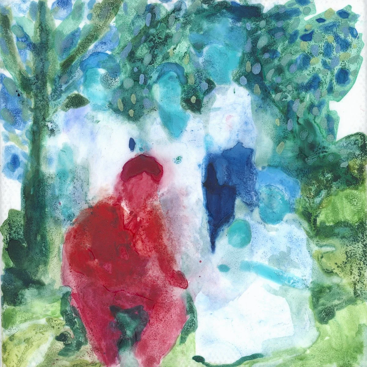 Little Windows to Then: I'll Never Forget, 2026, waxed watercolour on frosted mylar mounted on canvas, 4" x 4" unframed, 5.25" x 5.25" framed in maple | SOLD