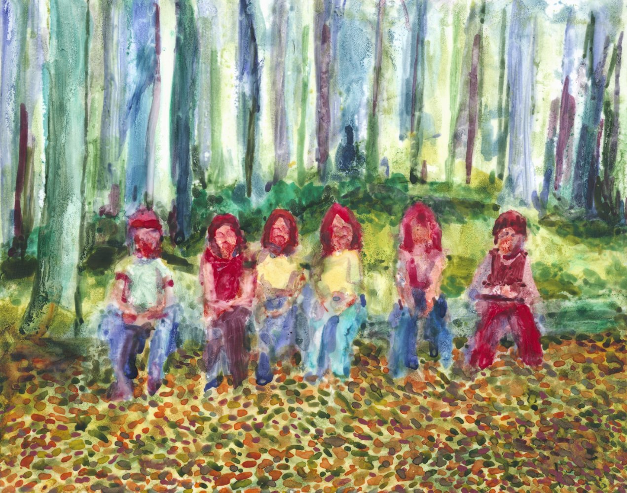 Among the Leaves, 2026, waxed watercolour on frosted mylar mounted on canvas, 8" x 10" unframed, 9.25" x 11.25" framed in maple | $450