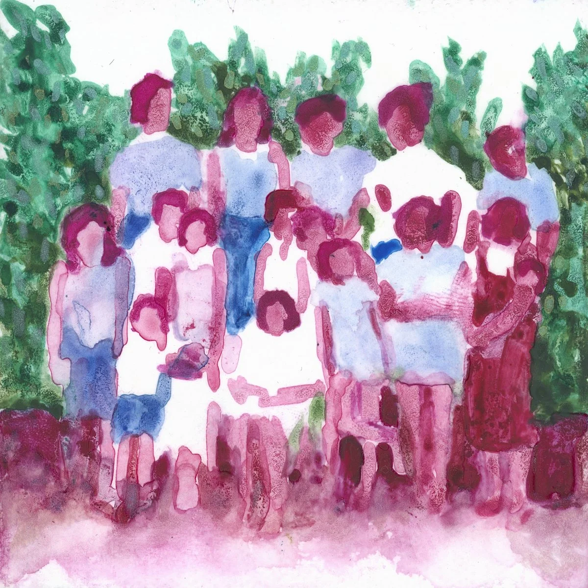 Little Windows to Then: A Bright Day of Us, 2026, waxed watercolour on frosted mylar mounted on canvas, 4" x 4" unframed, 5.25" x 5.25" framed in maple | SOLD