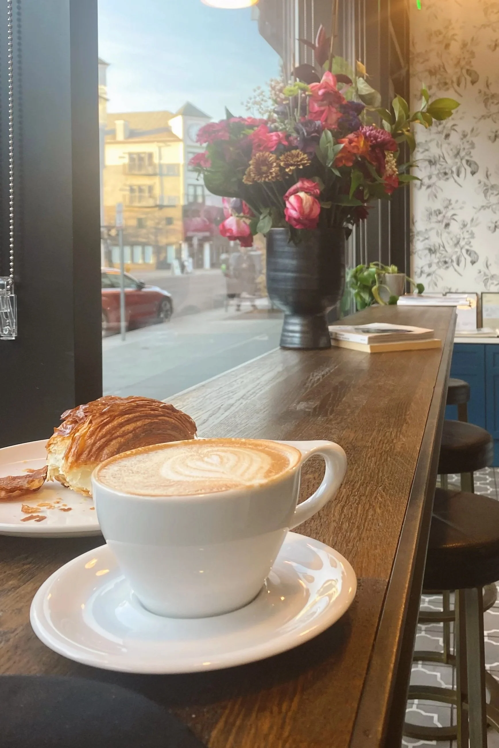 Coffee and a croissant at Blue Sparrow