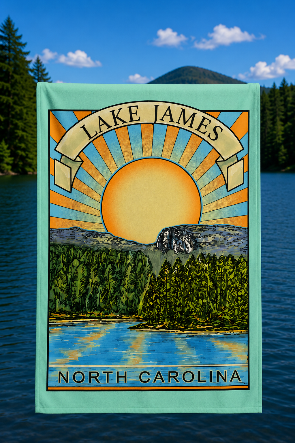 Lake James NC Micro Fiber Towel - Seafoam Green