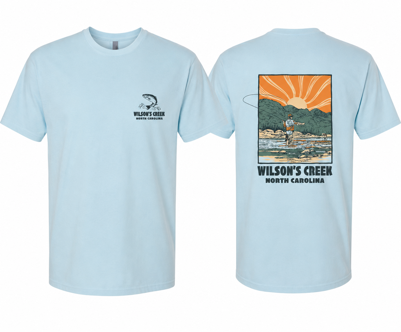 Wilsons Creek North Carolina - Fly Fishing - Short Sleeve Local T-Shirt - Ice Blue