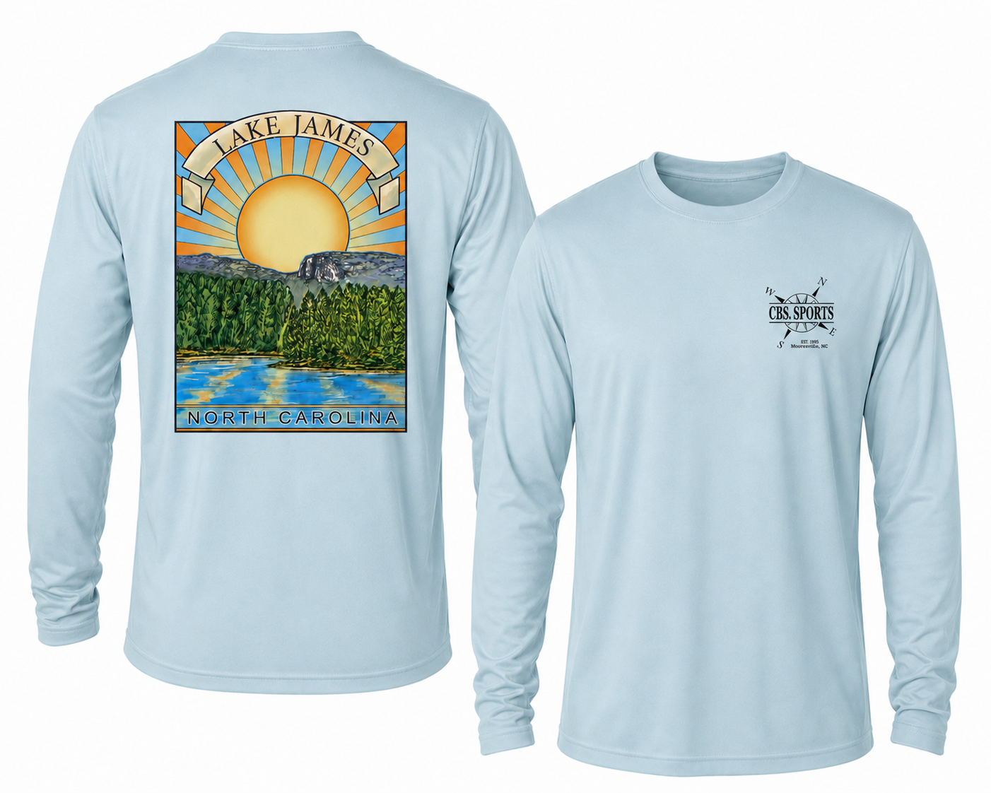 Lake James North Carolina - Lakes James Sunset -  SPF 50 long sleeve local sun T-shirt - Arctic Blue