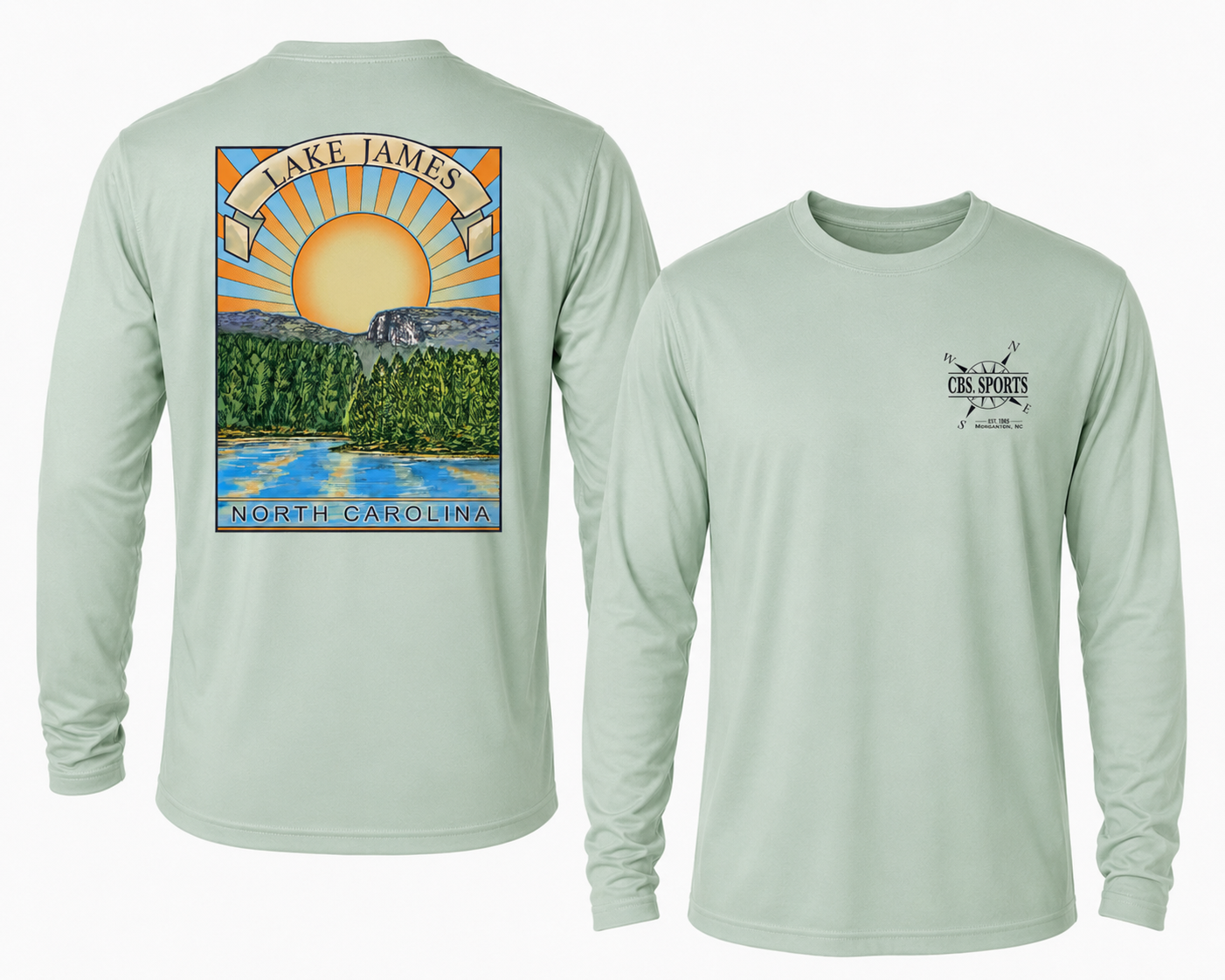 Lake James North Carolina - Lakes James Sunset -  SPF 50 long sleeve local Sun T-shirt - Seagrass