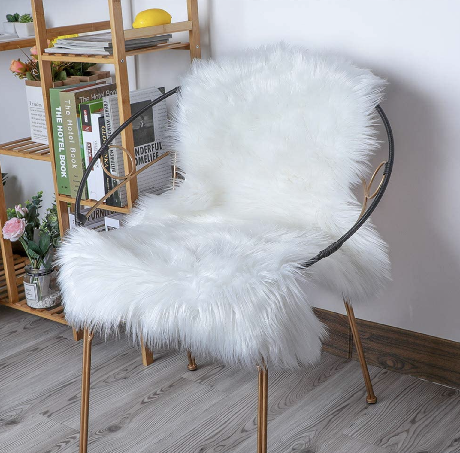 white fur chair cover