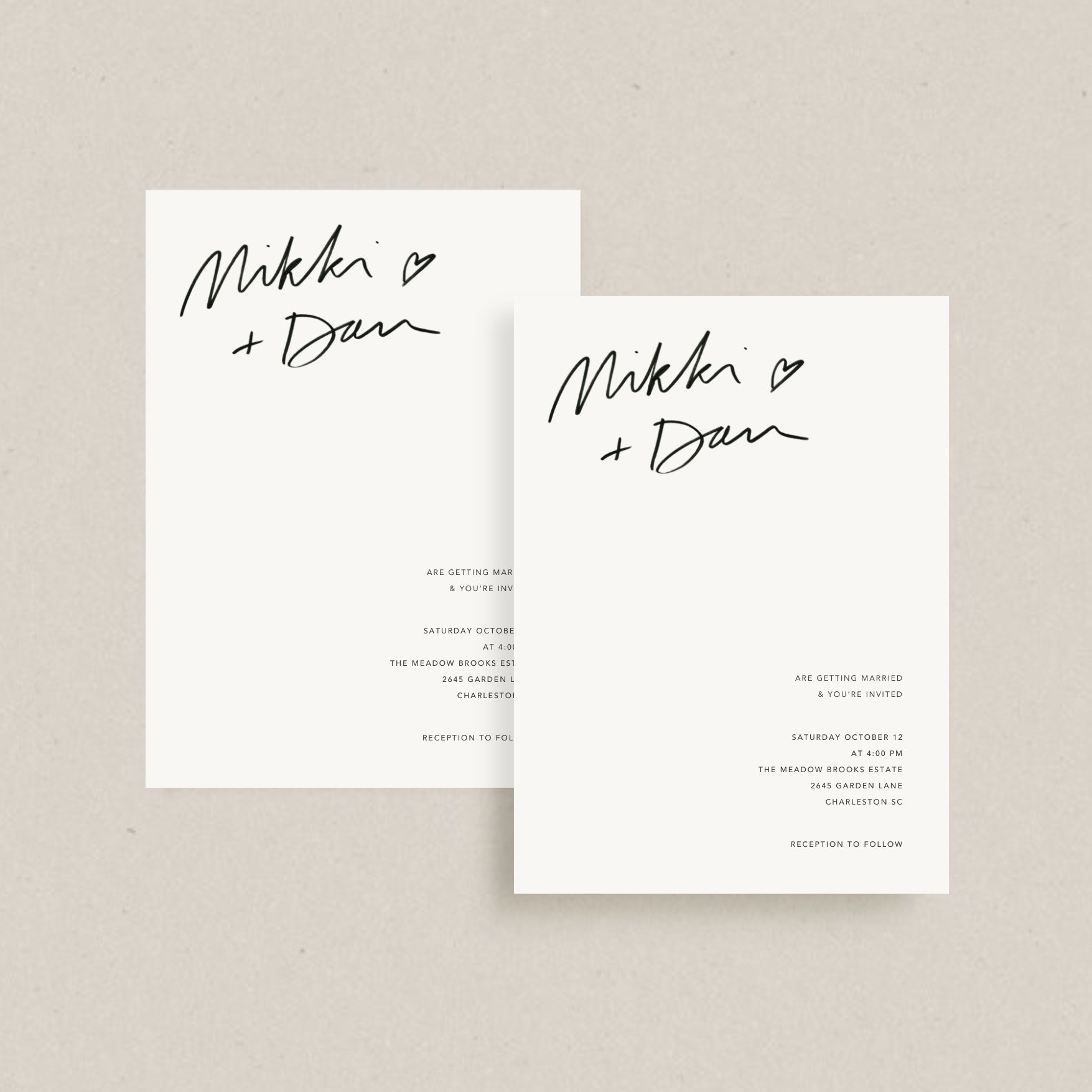 semi custom hand lettered wedding invitation