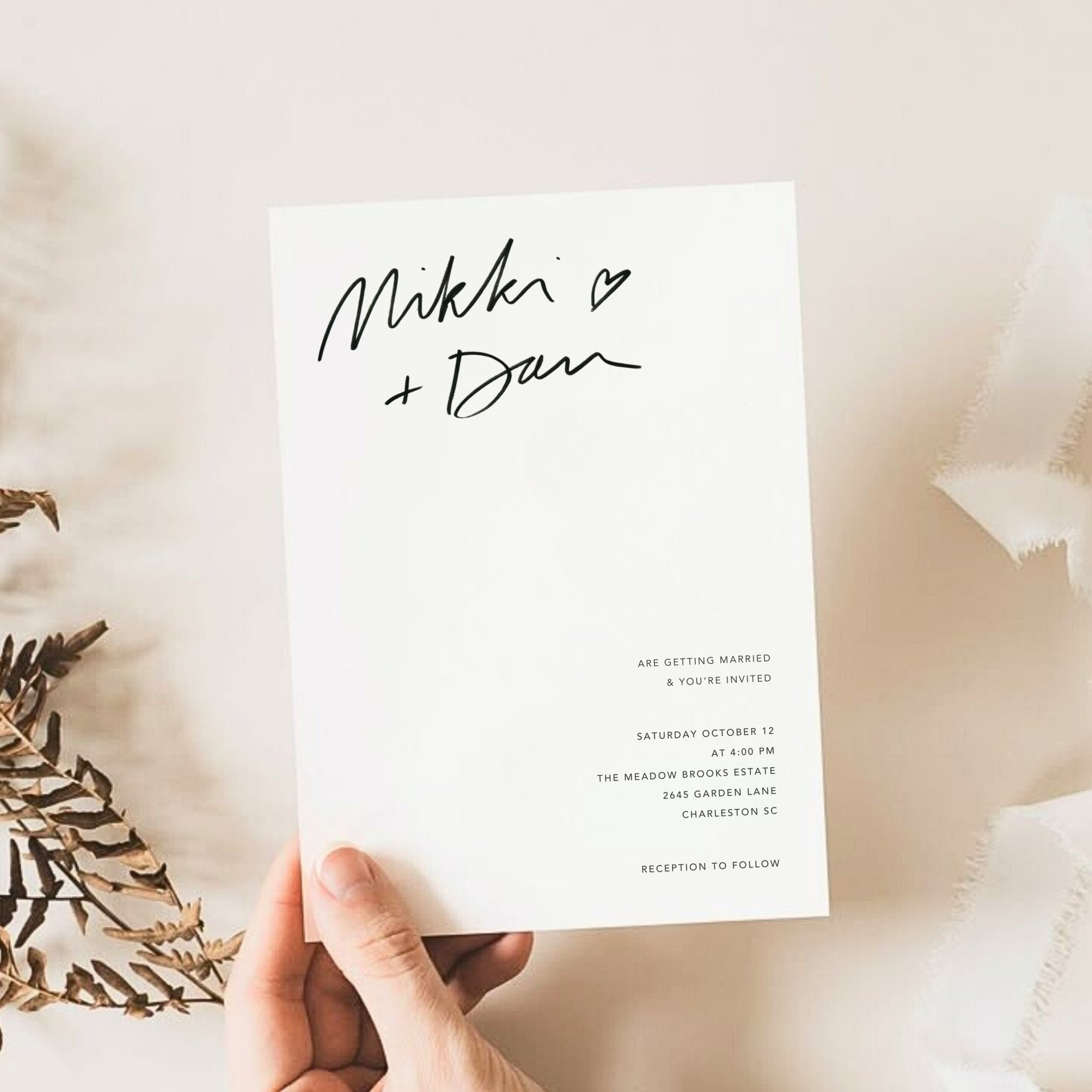 semi custom hand lettered wedding invitation