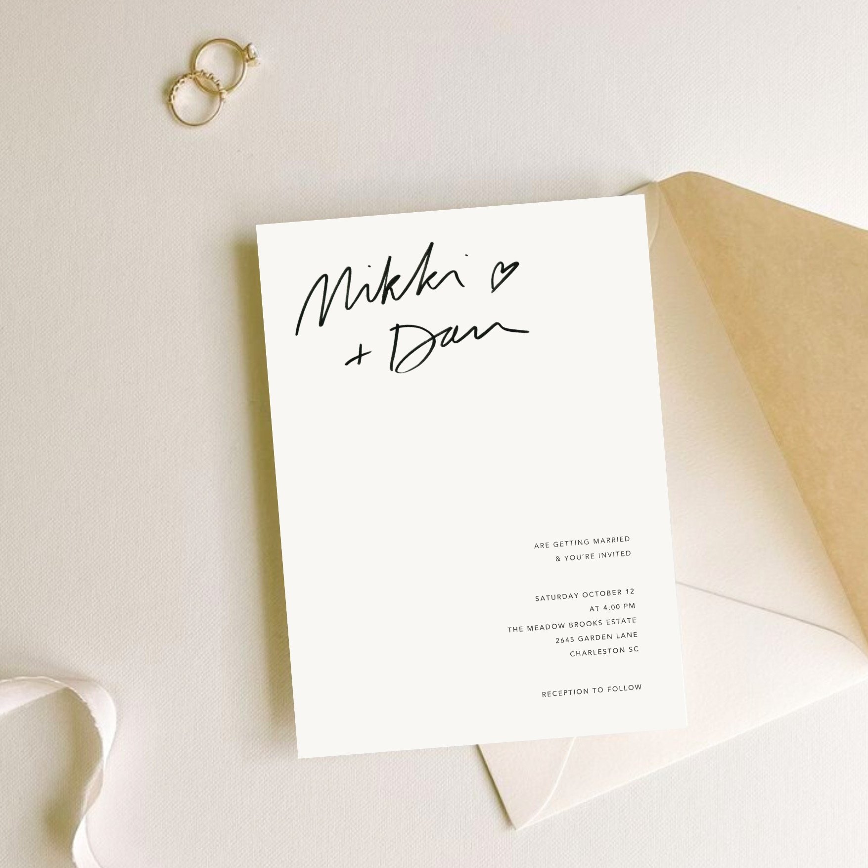semi custom hand lettered wedding invitation