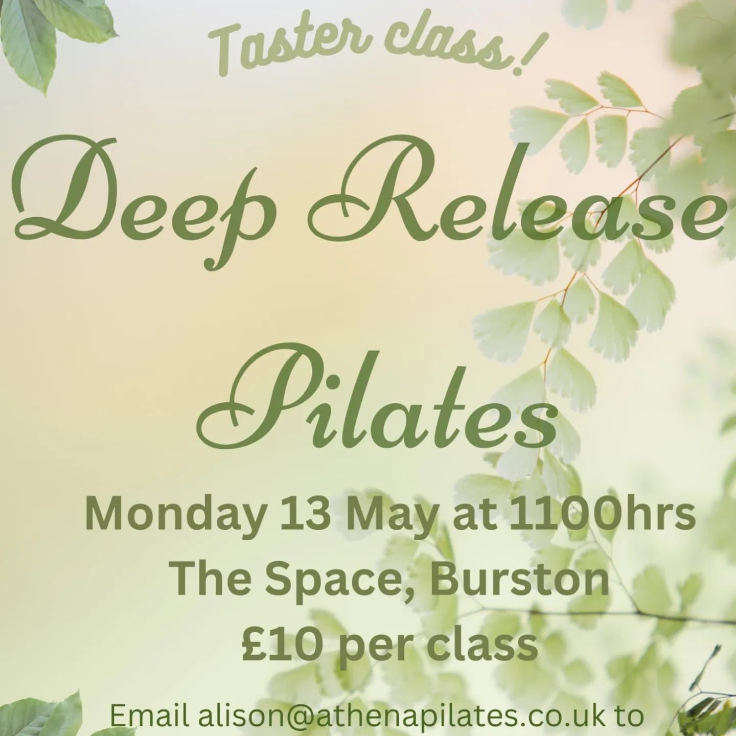 Join our new teacher Alison for a Deep Release Pilates Class next Monday at 11am.

This class is suitable for beginners and uses foam rollers and prickle balls alongside traditional Pilates techniques to release you from the inside out. You will leav