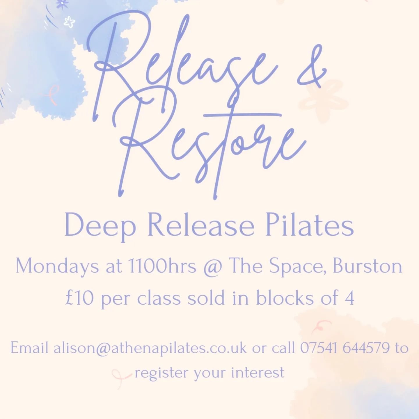 New Class!

Starting in June, join Alison @athenapilatesstudio for Deep Release Pilates. 

This class combines classical Pilates moves to strengthen the core with clinical myofascial principles to help alleviate chronic pain conditions. The class is 