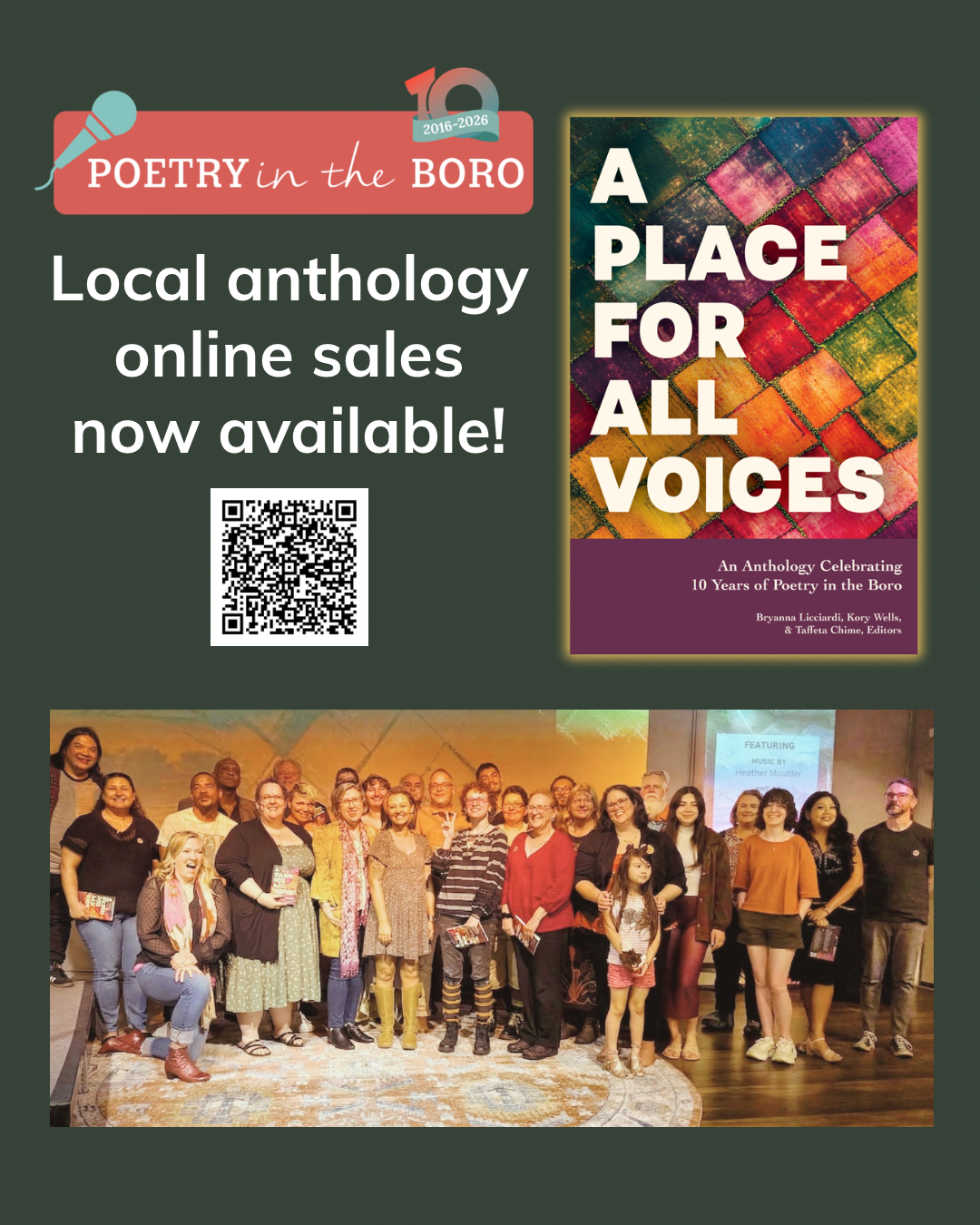 Contributors to A Place for All Voices presented selections from the anthology at the Bloom Stage, hosted by the Walnut House in Murfreesboro, TN, on March 22, 2026.