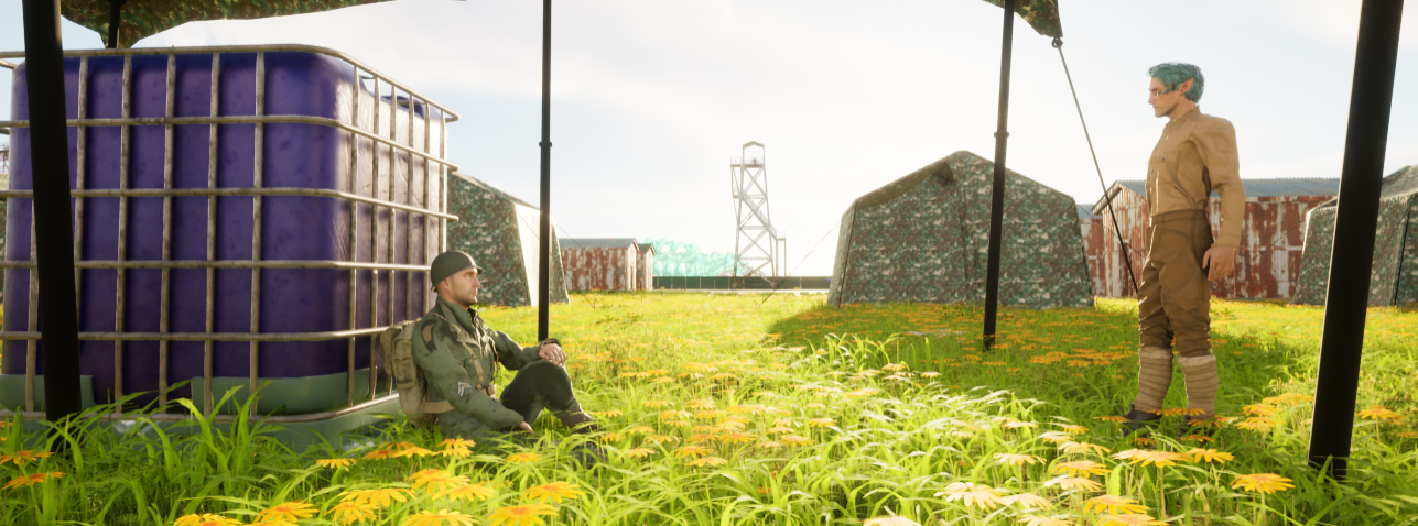 Two soldiers talking in the camp