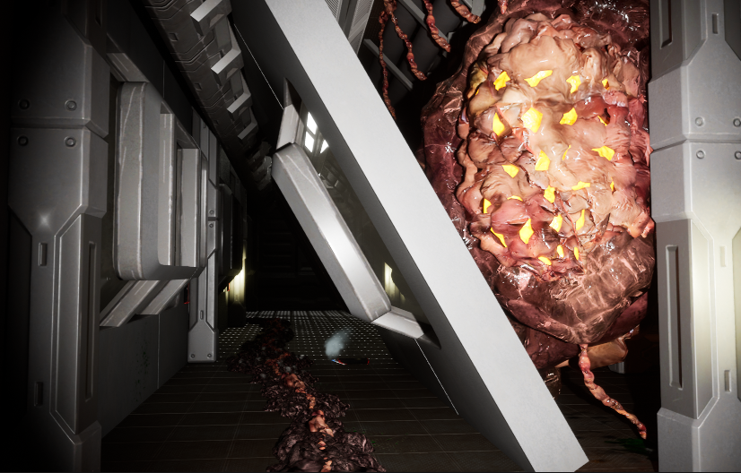 Alien infection knocking down a wall in Monitoring Rooms
