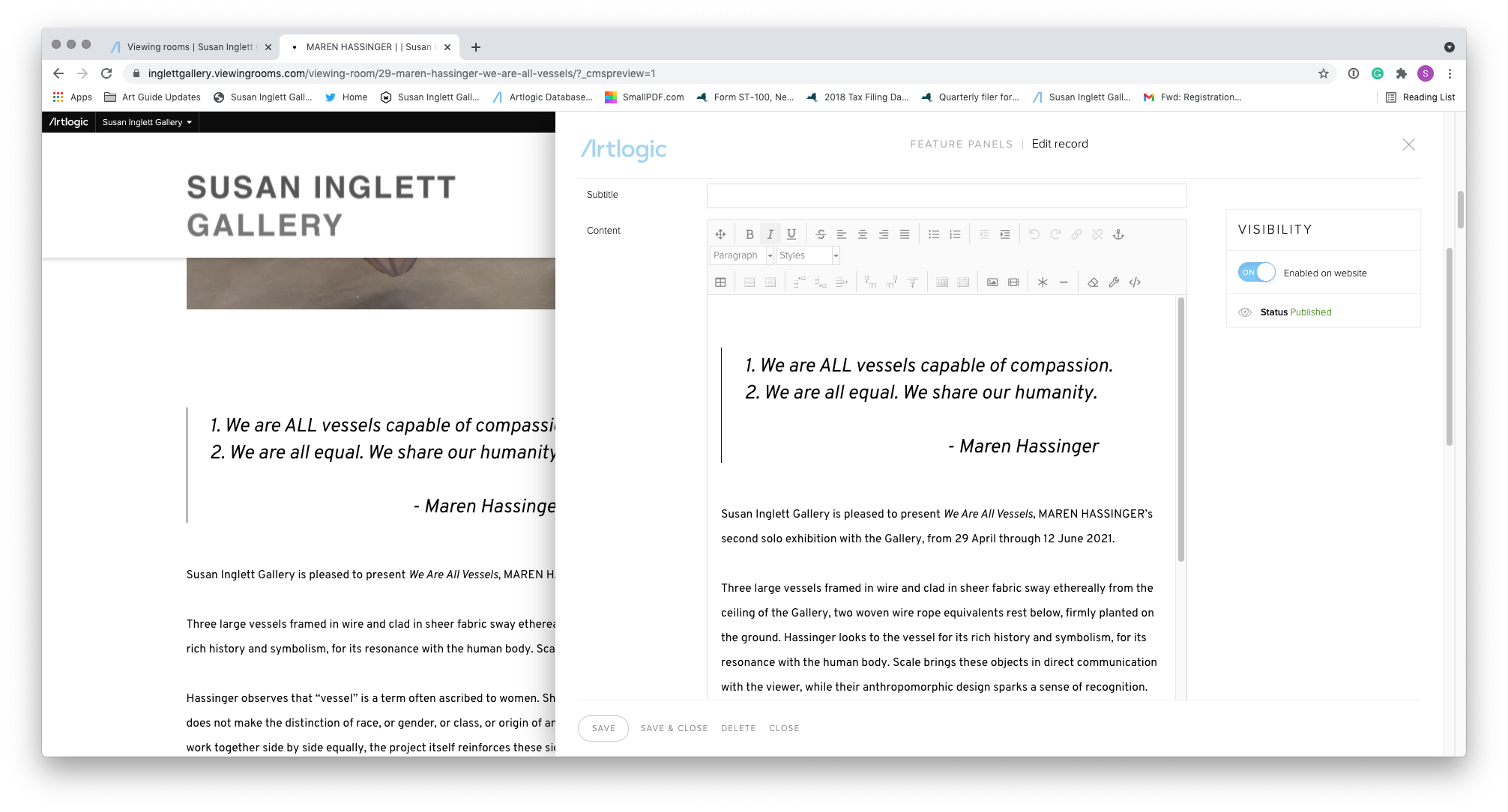 Preview Editing Portal of Artlogic