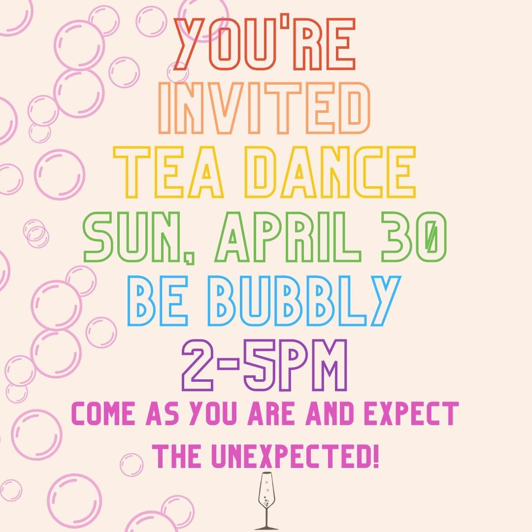 Afternoon Tea Dance at Be Bubbly? You read that right! We are putting our bubbly twist on this afternoon dance party with proceeds benefiting @lgbtqnapa. Join us this Sunday at 2pm to pick up your limited edition tee, sip on some bubbly, and dance to