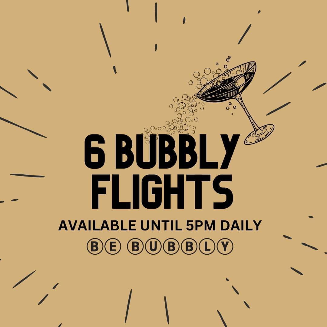 🚨✨Stop your scroll! 

Get ready to soar into a world of effervescent delight. We're thrilled to announce that we now have SIX Bubbly Flights available a whopping SIX days a week! 

Which flight will you choose?

Be Kind | Be You | Be Bubbly