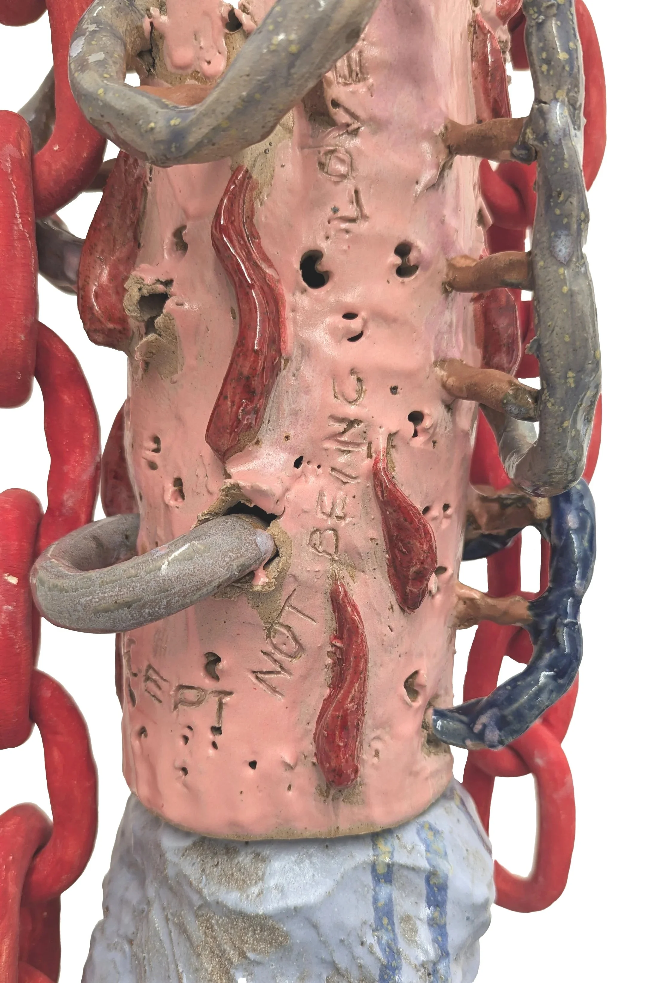 How can I accept not being loved (2025), Wooden plinth, metal pole, ceramics and glaze, 50 x 50 x 140cm
