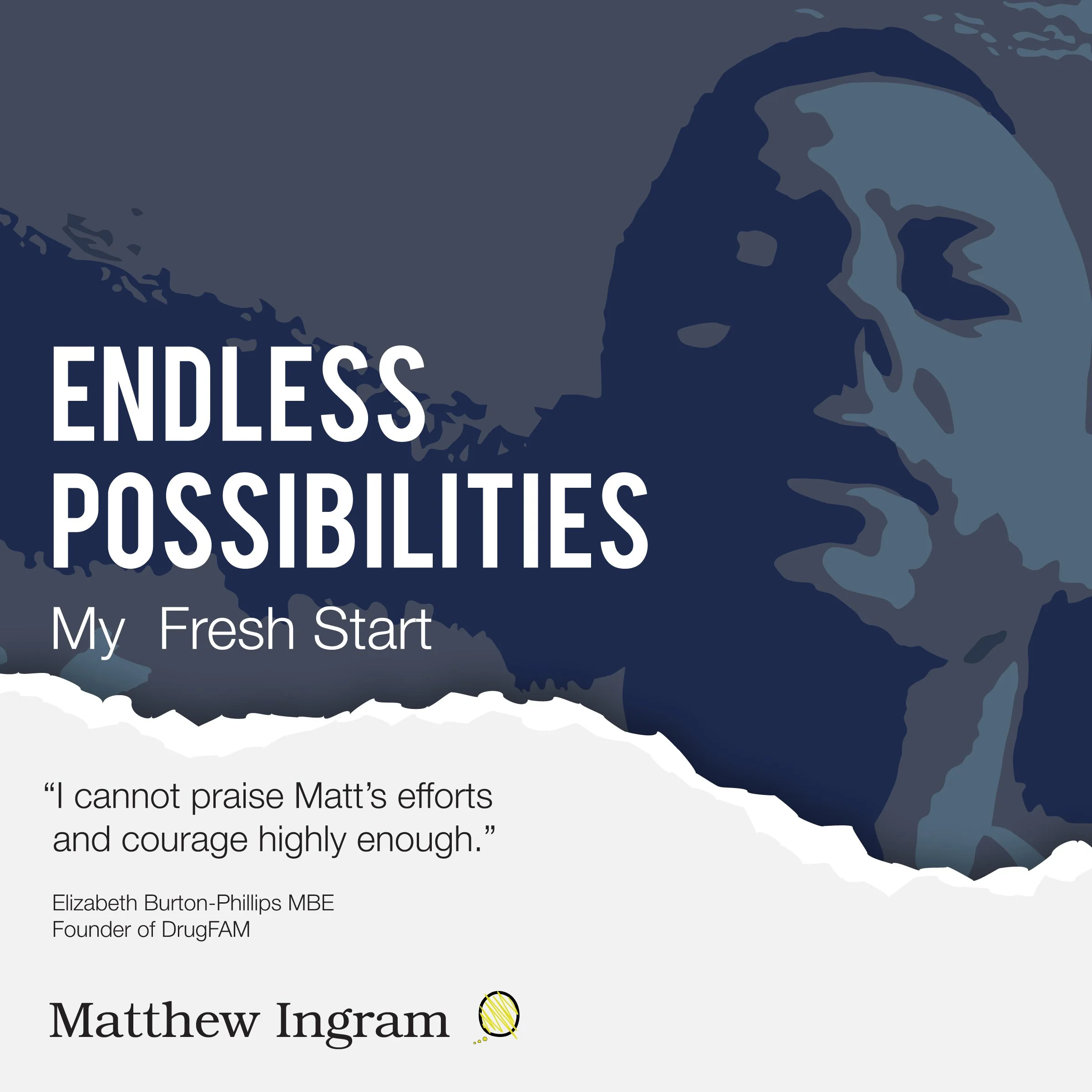 Book cover titled 'ENDLESS POSSIBILITIES' by Elizabeth Burton-Phillips with quote and author information, featuring a stylized portrait of a woman with long hair in shades of blue and gray.