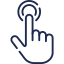 A hand illustration with a finger pointing upward, depicted in dark blue outline.