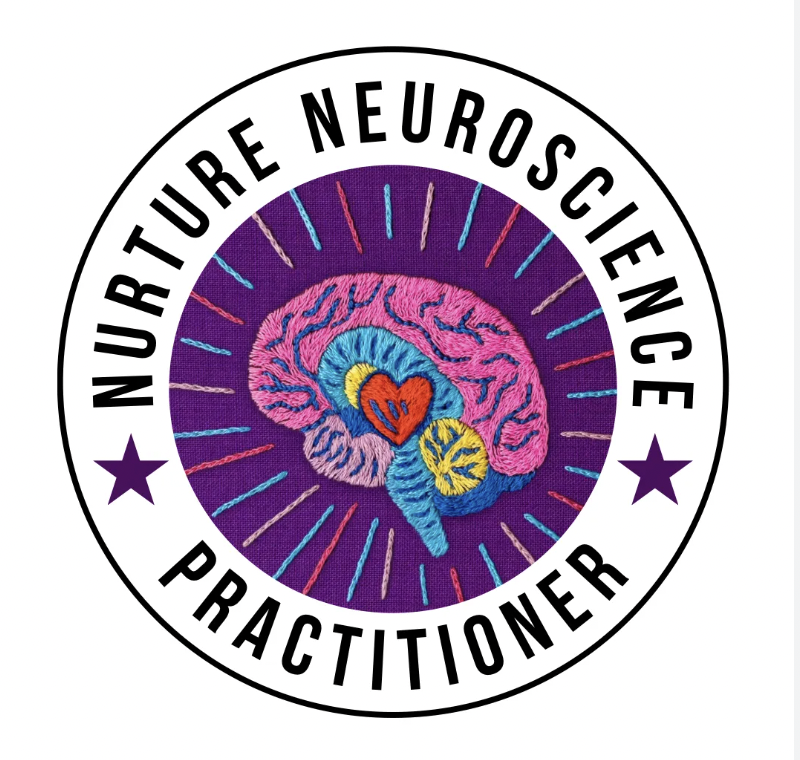 Embroidered patch with a colorful brain inside a circular border that reads 'NUTRITION NEUROSCIENCE PRACTITIONER' with purple stars on each side.