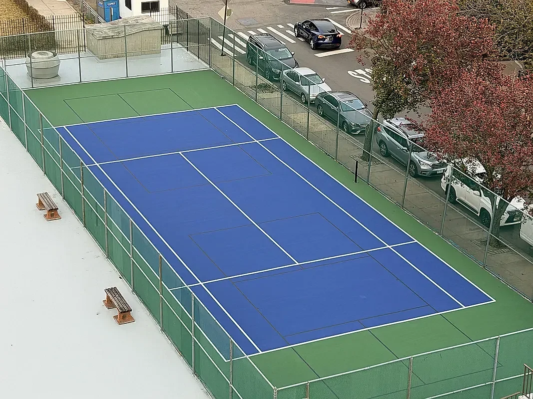 Aerial view of the Shore Towers tennis court.