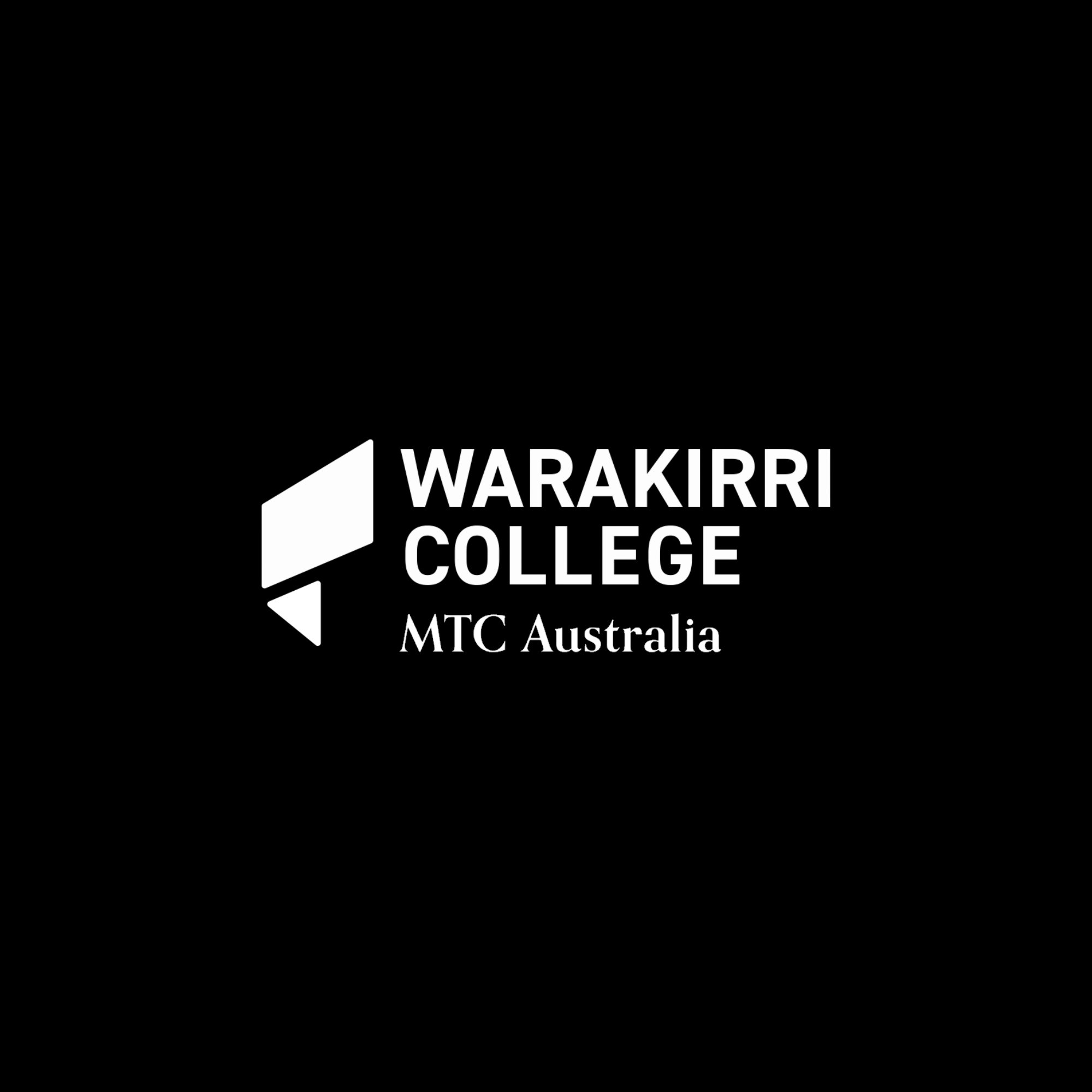Black background with white logo and text for Warakirri College, part of MTC Australia.