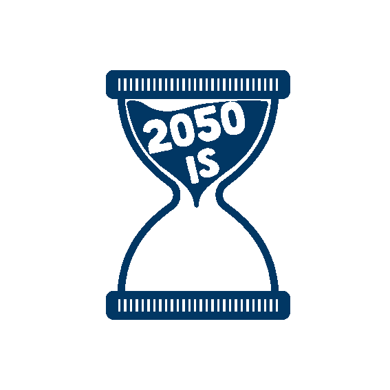 Animated GIF of an hourglass timer that displays 2050 is too late.