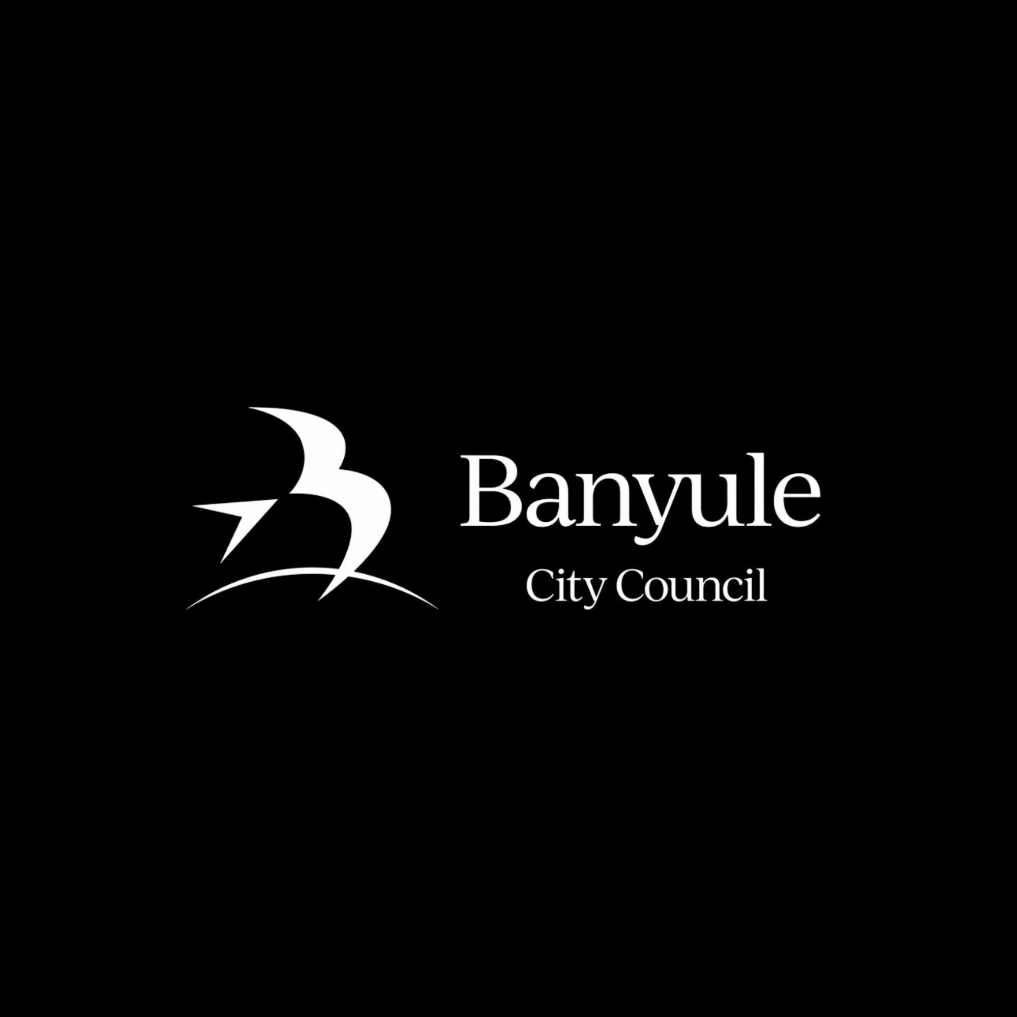 Banyule City Council logo on a black background.