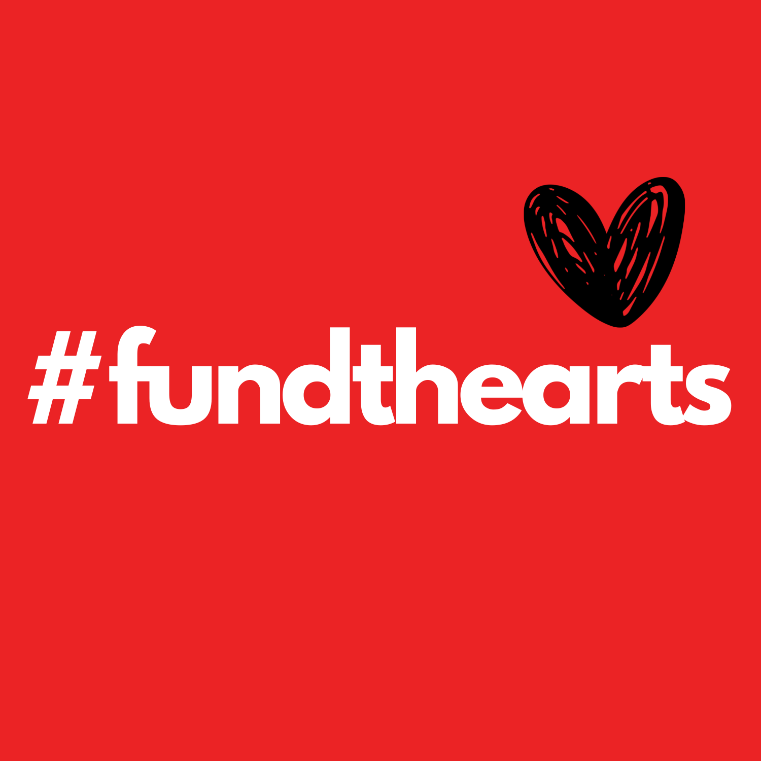 Fund the arts logo on red with a heart logo