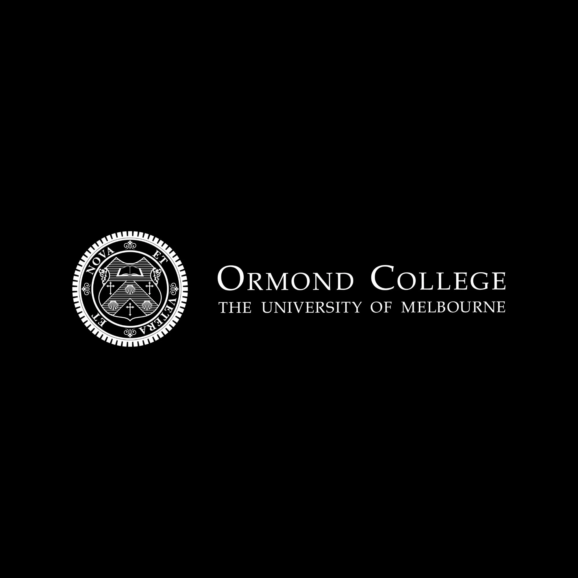 Ormond College logo with text 'The University of Melbourne' on a black background.