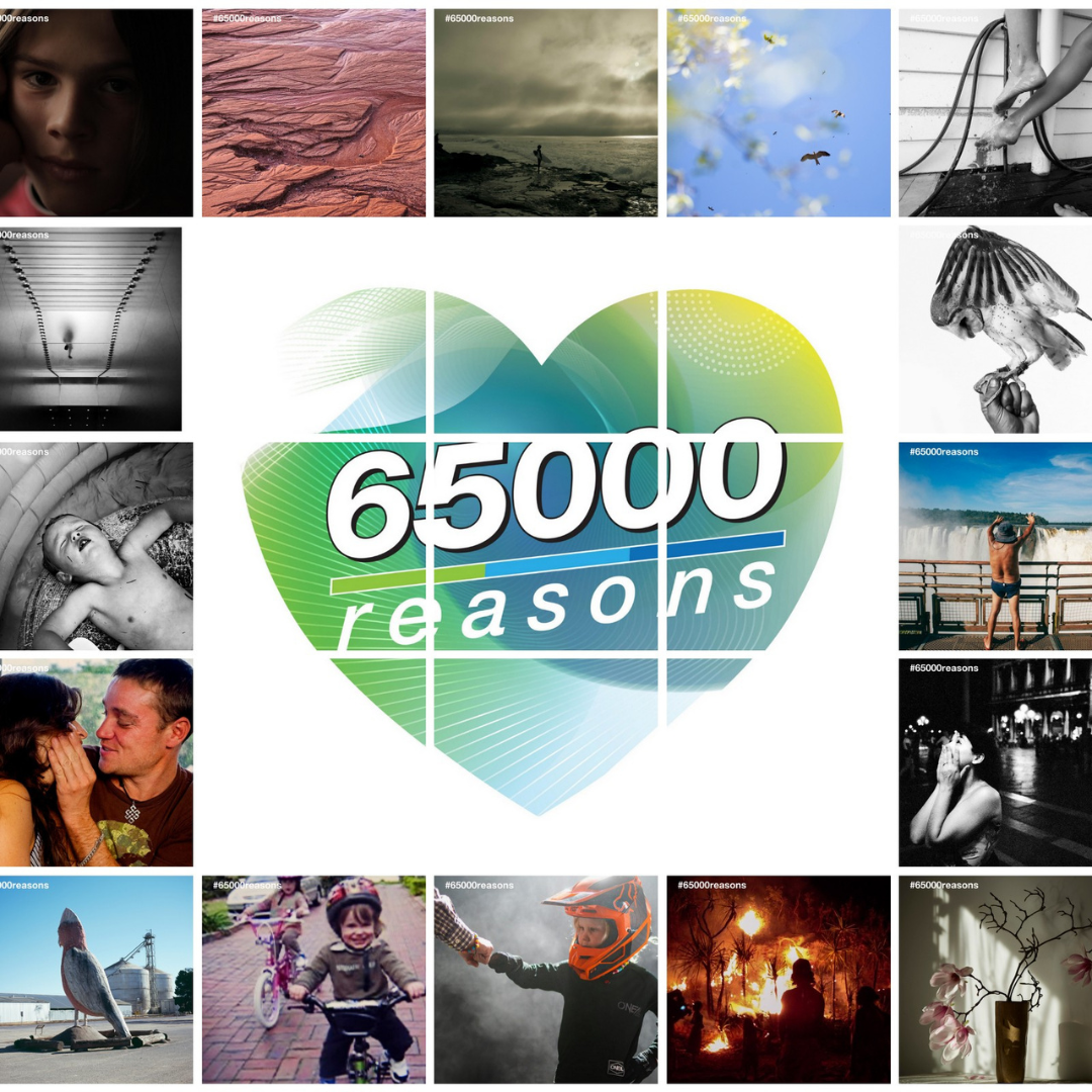 65000 logo surrounded by 65 photographs.