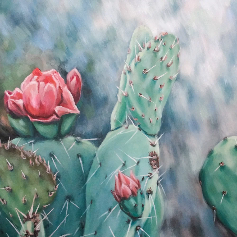 Blooming Pink Prickly Pear Cactus Oil Painting  Pierce & Paint