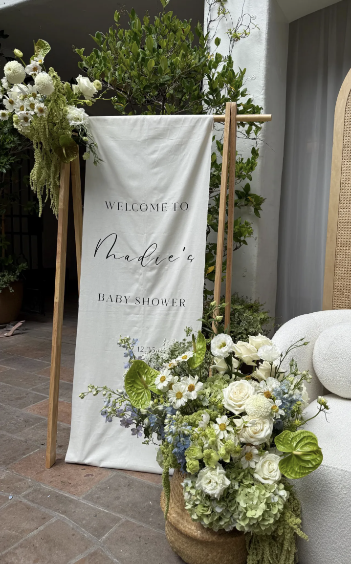 Wooden A-Frame with Custom Linen Sign