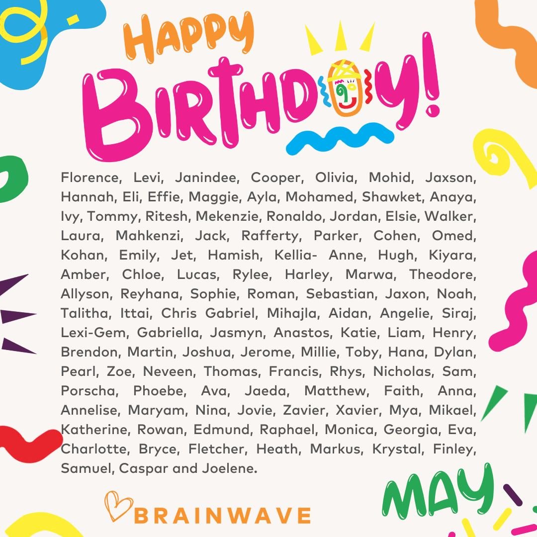 Hip, hip, hooray! 🥳🥳 It's your birthday! We are sending lots of love to all our Brainwave children celebrating birthdays in May! 😁
#happybirthday #brainwaveaus #brainwave #brainwaveaustralia #brainwavefamily