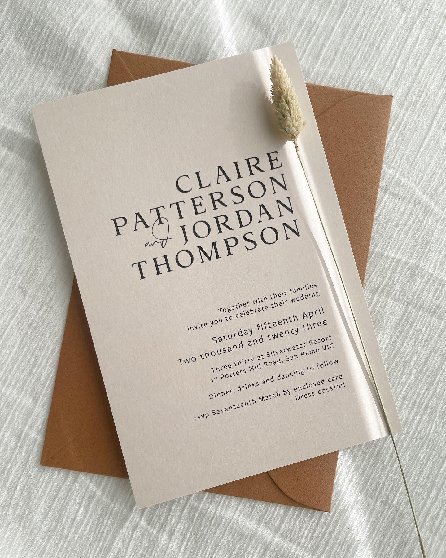 Traditional with a modern flair.
Our Barcelona invitation for C + J
Almond card with cinnamon envelope.
.
.
.
.
.
.
#weddinginvitation #invitations #weddinginvite #weddinginspo #weddinginspiration #invite #invitation #weddingstationery #stationery #i