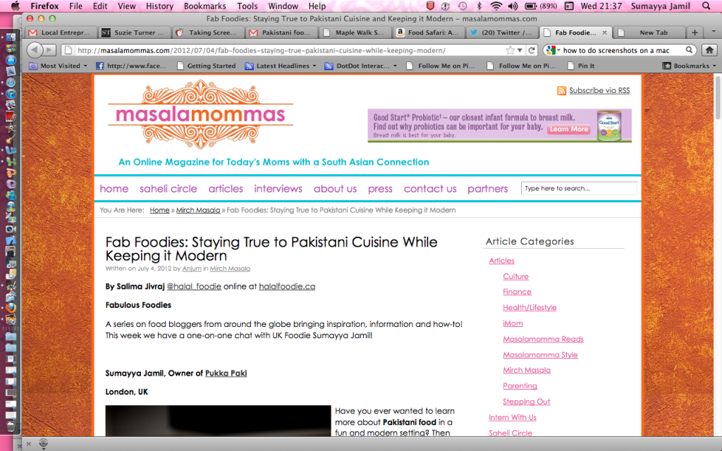 Interview on the online magazine Masala Mommas July 2012