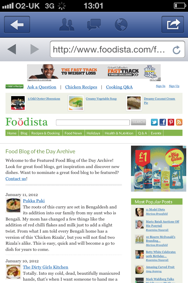 Featured as Foodista Food Blog of Jan 11,2012