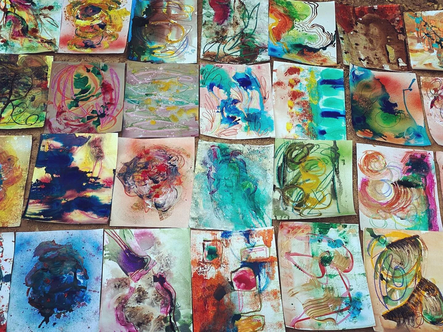 A few days ago I accepted a challenge to create 100 abstract mixed media paintings in 3 days! The purpose of this challenge is to explore lots of mediums and to see what process you enjoy the most. I had so much fun doing this, and it was a lot of wo