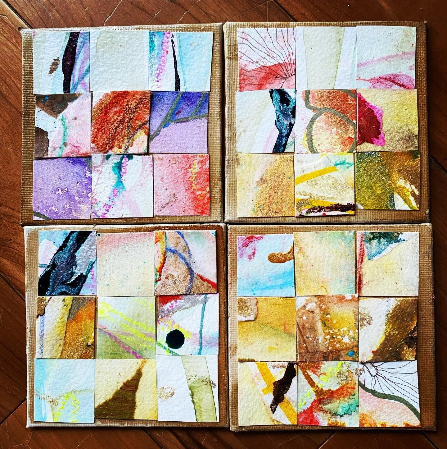 Enjoying the holiday collaging my paintings on baby canvases💕😊